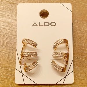 Aldo Gold Tone Rhinestone Boho Cuff Earrings